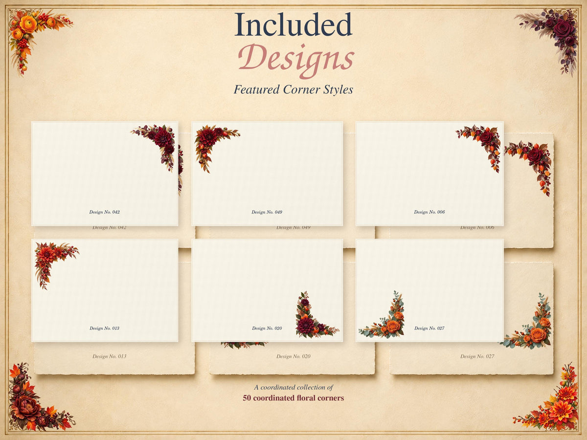Autumn floral corners design and stationery examples 2