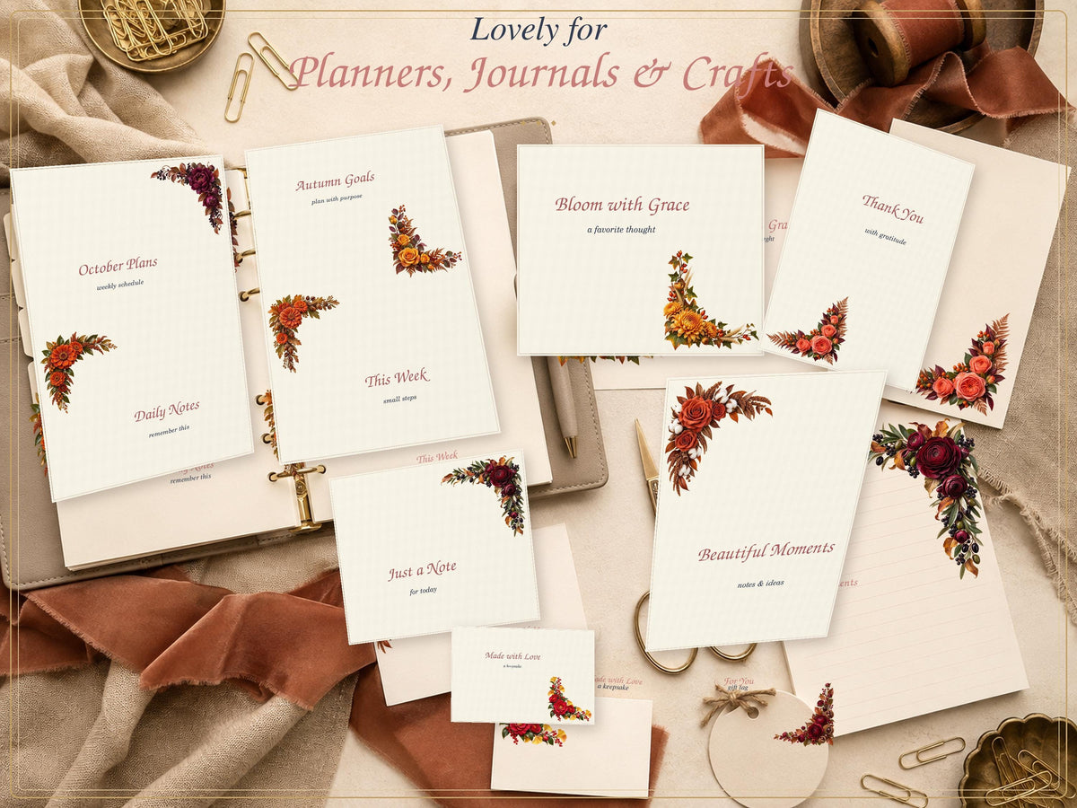 Autumn floral corners design and stationery examples 3
