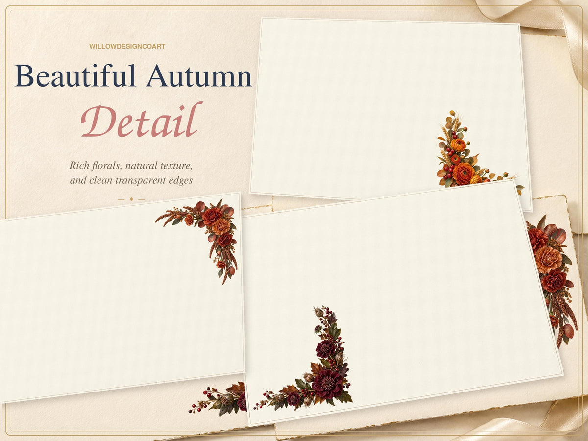 Autumn floral corners design and stationery examples 4
