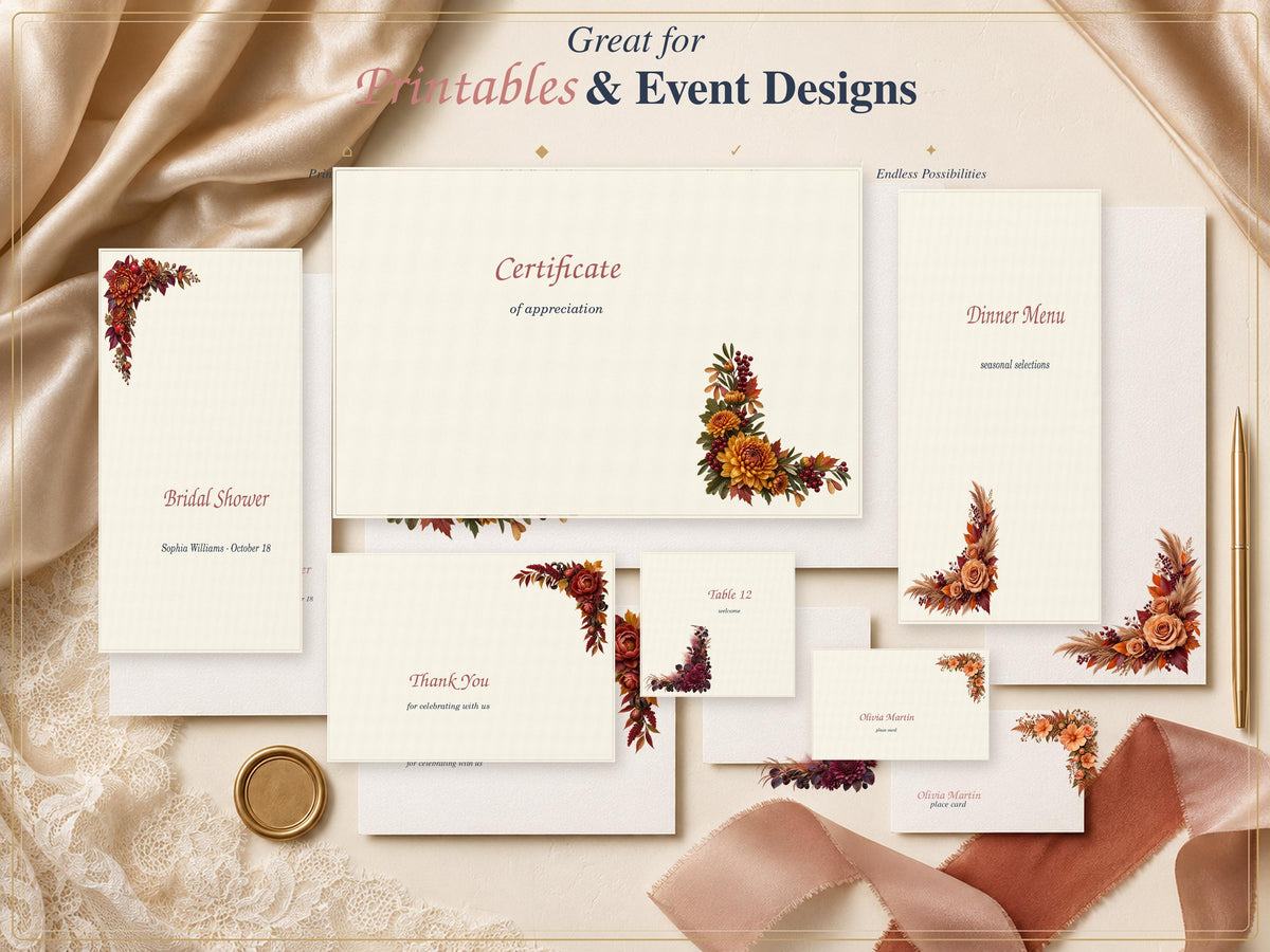 Autumn floral corners design and stationery examples 5