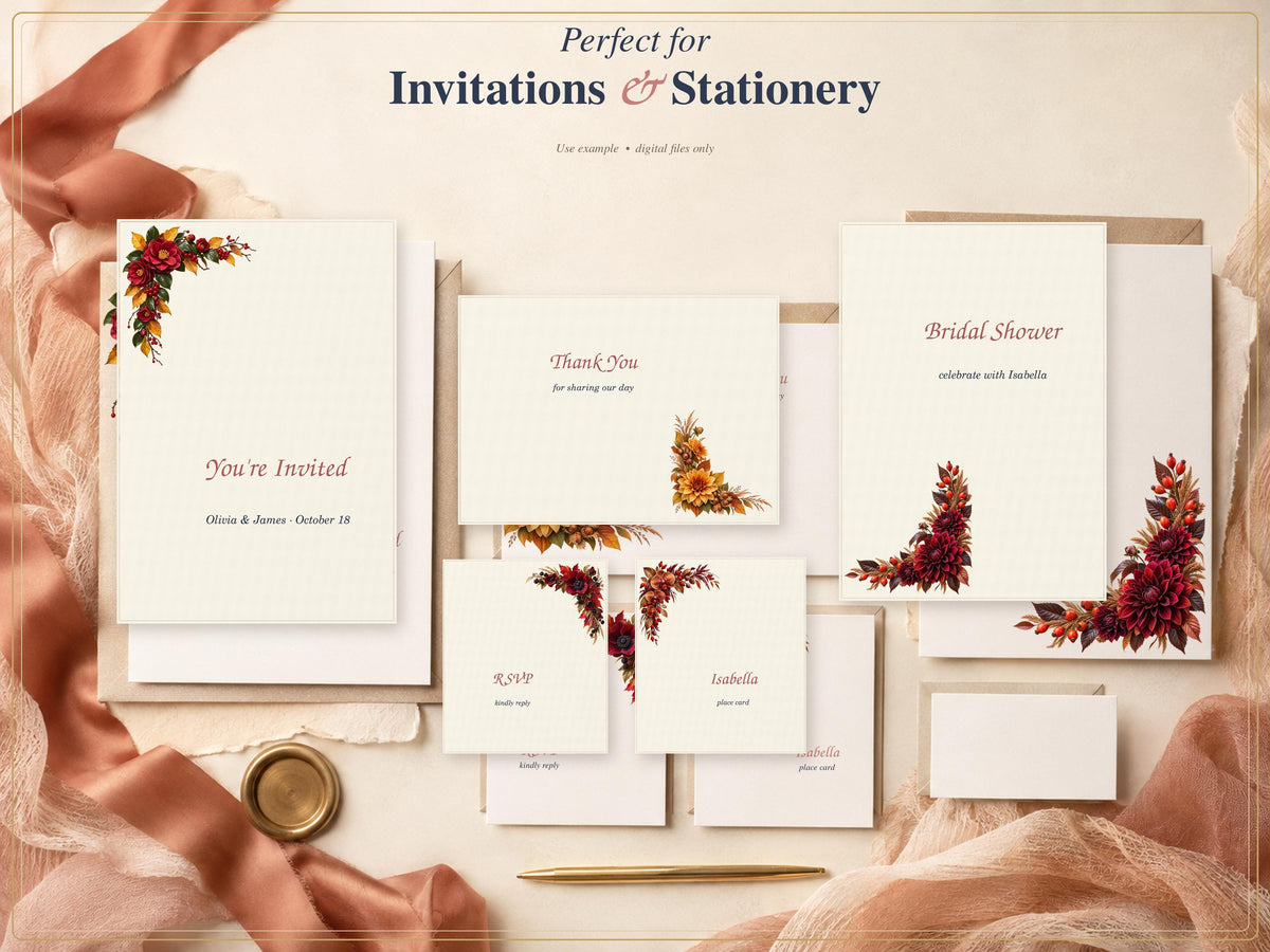Autumn floral corners design and stationery examples 6