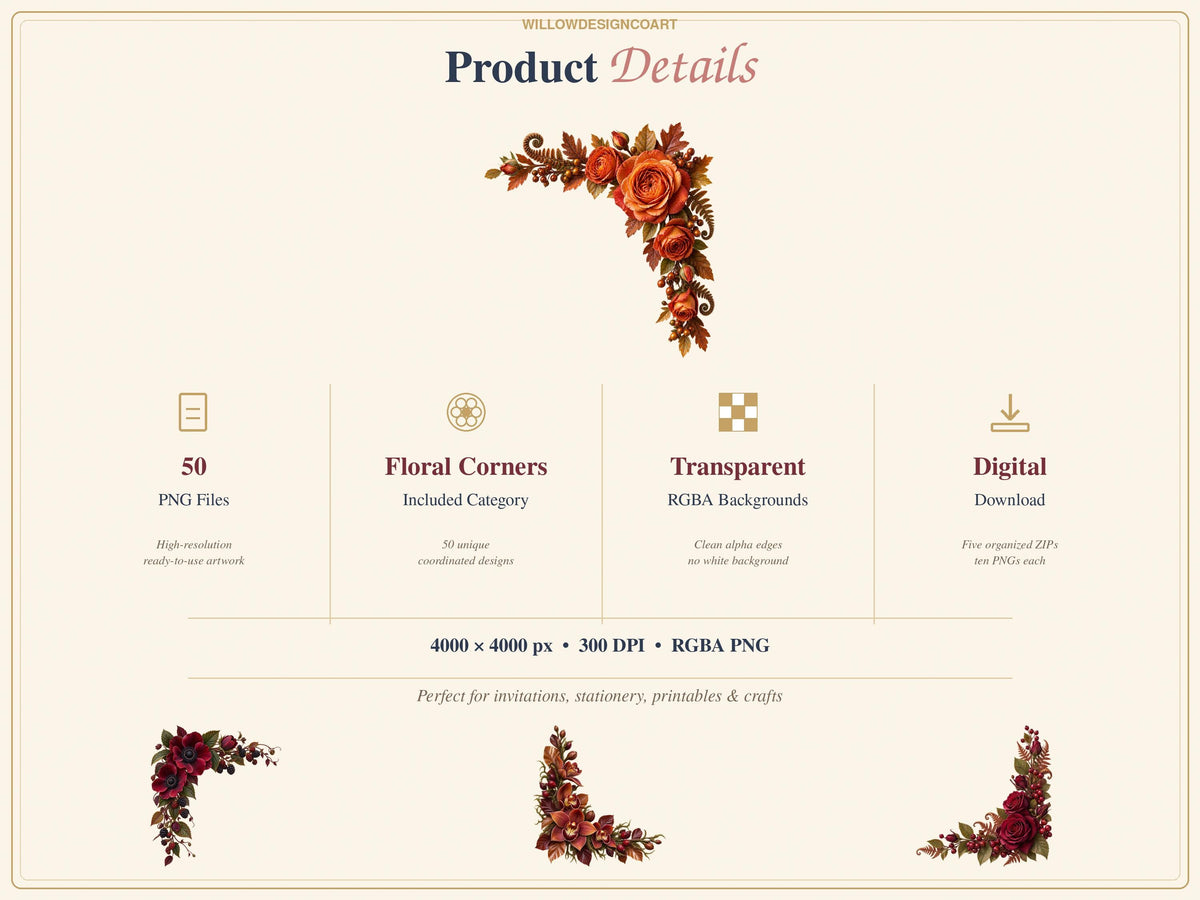Autumn floral corners file specifications
