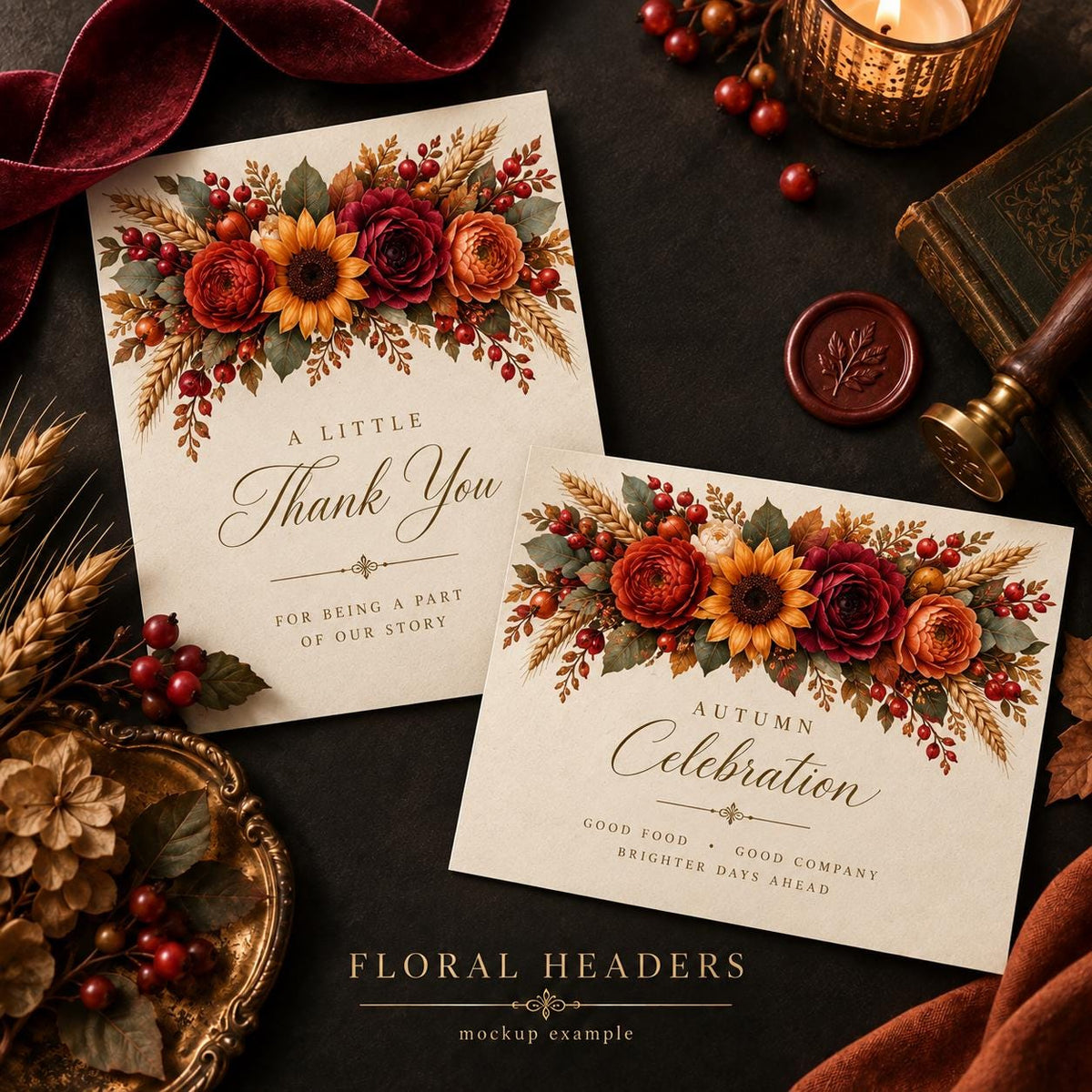 Autumn floral headers design and stationery examples 1
