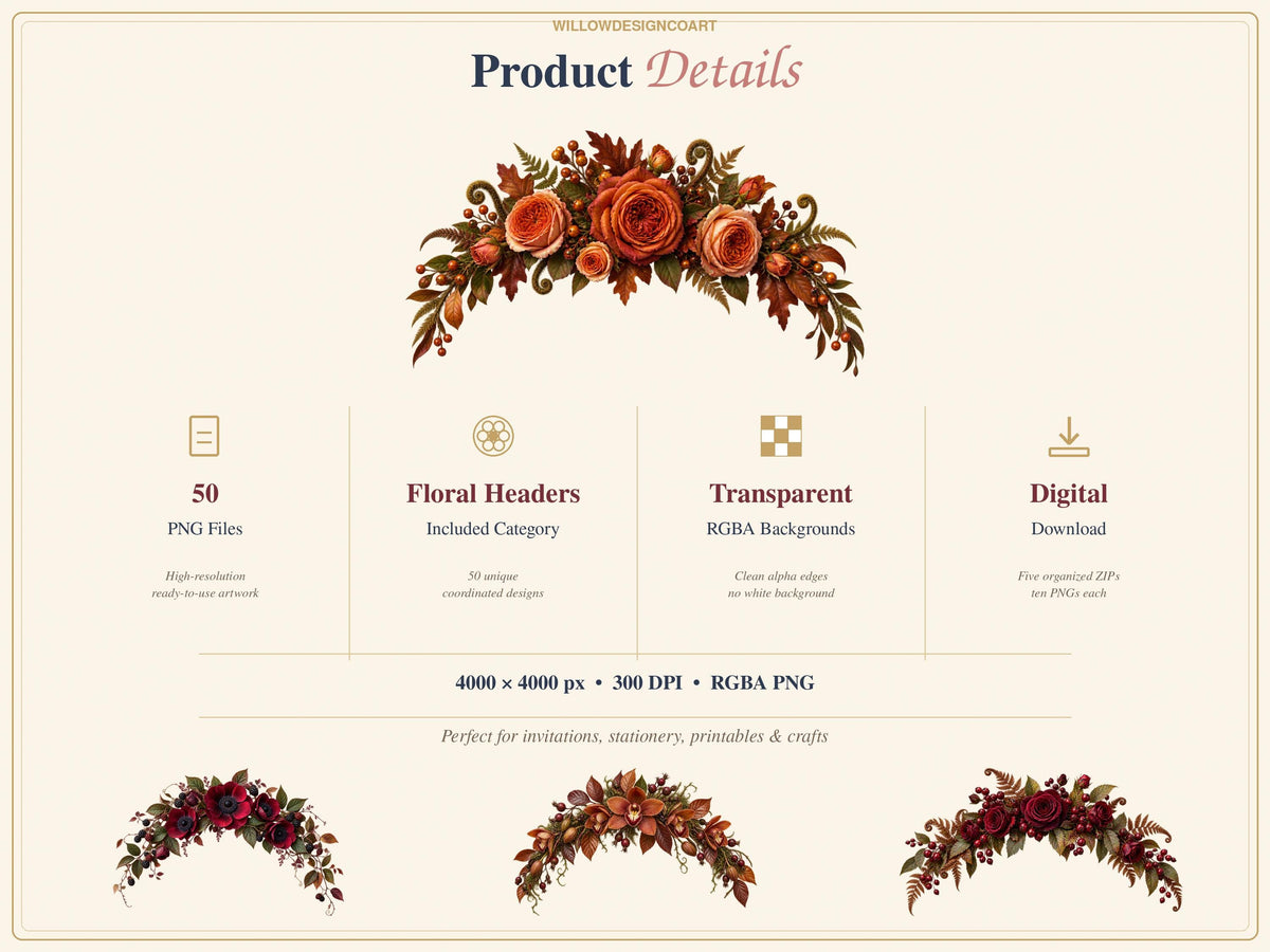 Autumn floral headers file specifications