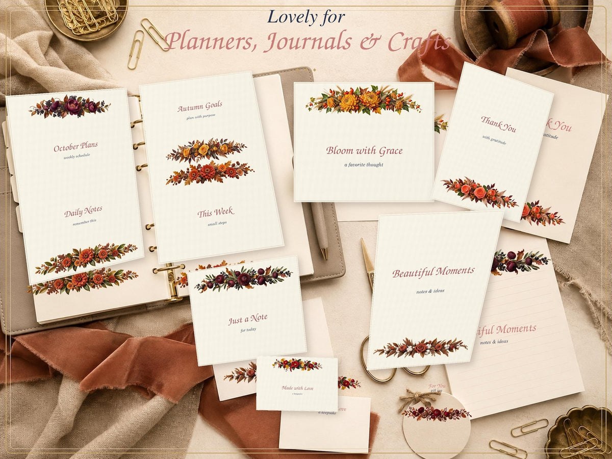 Autumn floral border mockups for planners, journals and crafts