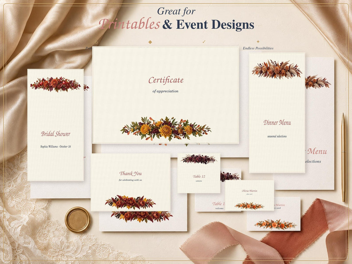 Autumn floral border mockups for printables and event designs