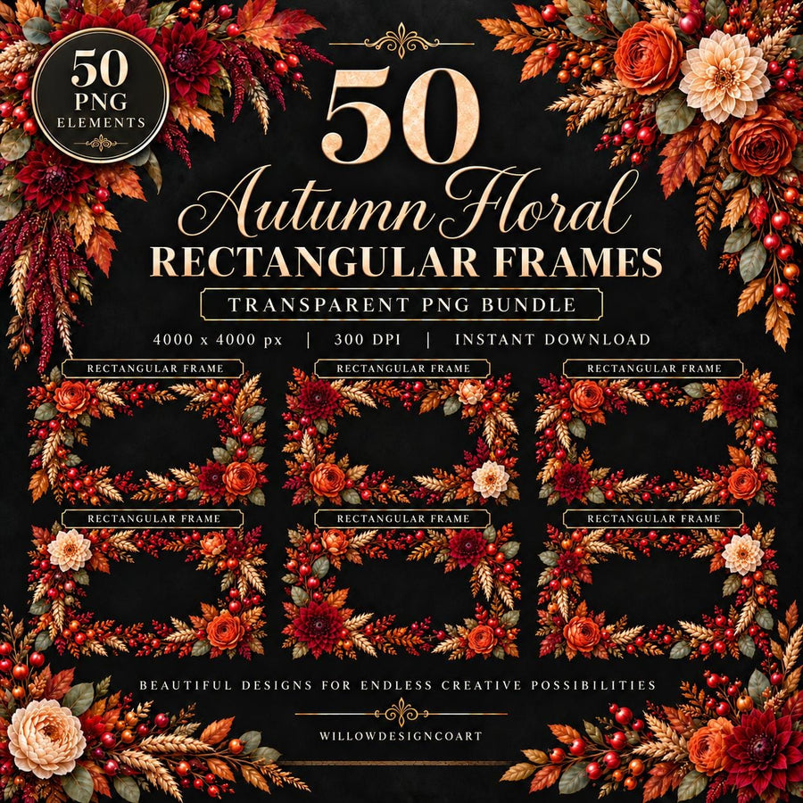 Autumn rectangular floral frames collection preview