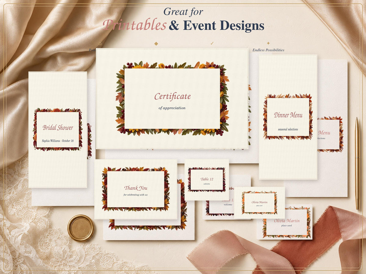 Autumn rectangular floral frames design and stationery examples 5