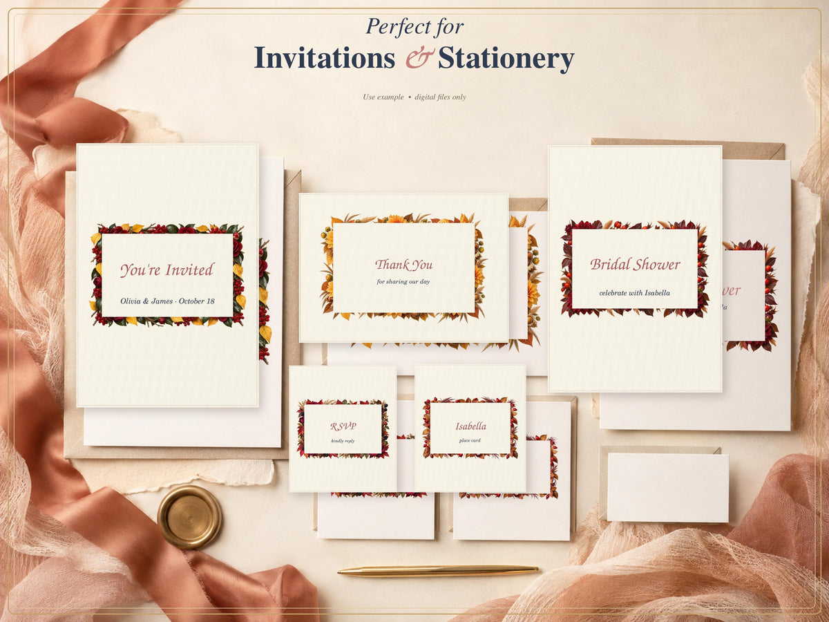 Autumn rectangular floral frames design and stationery examples 6