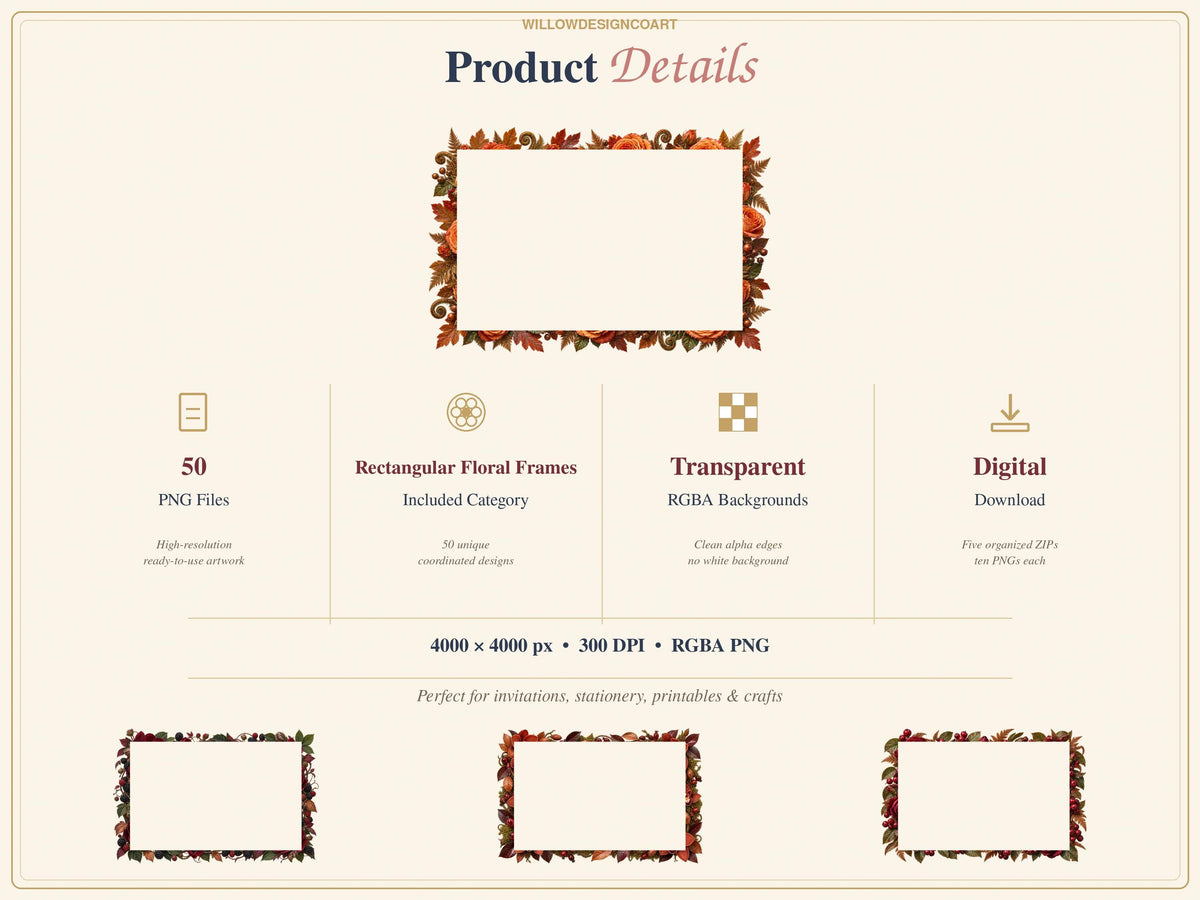 Autumn rectangular floral frames file specifications