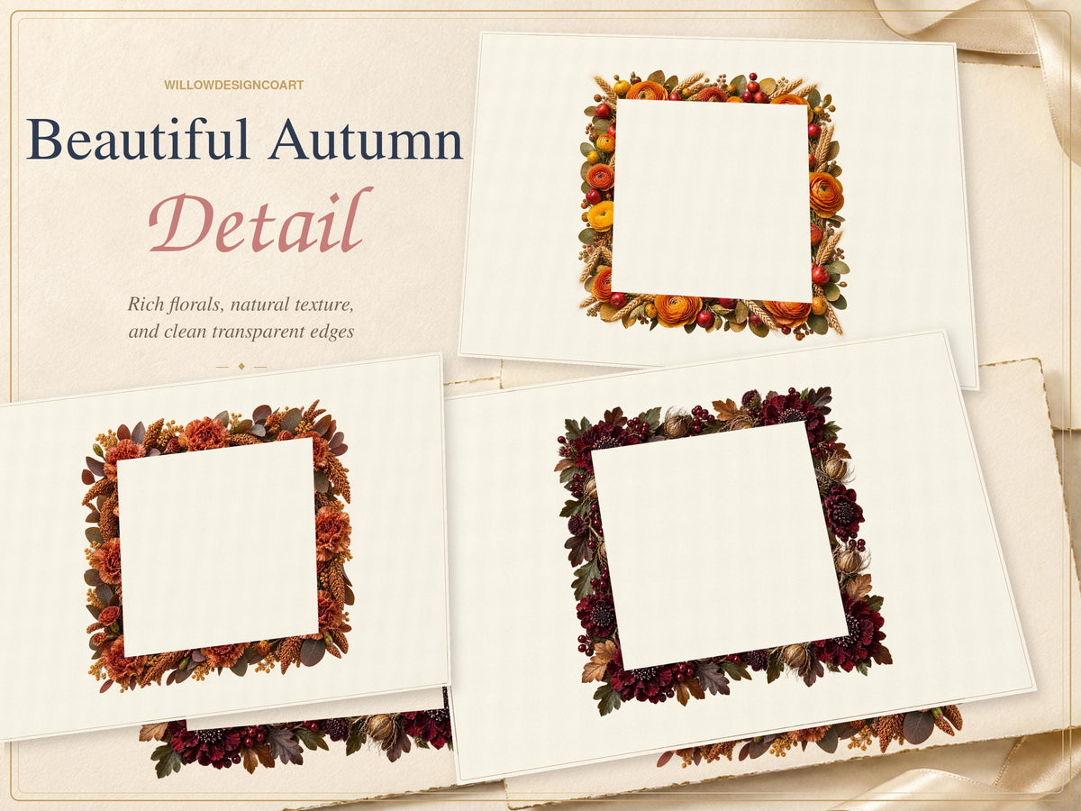 Autumn square floral frame detail previews