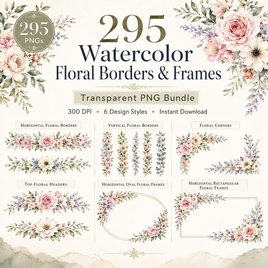 295 Watercolor Floral bundle overview