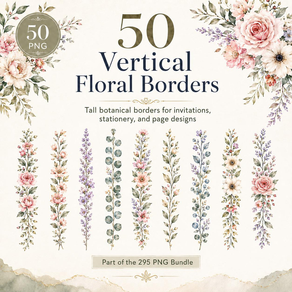 50 vertical floral borders