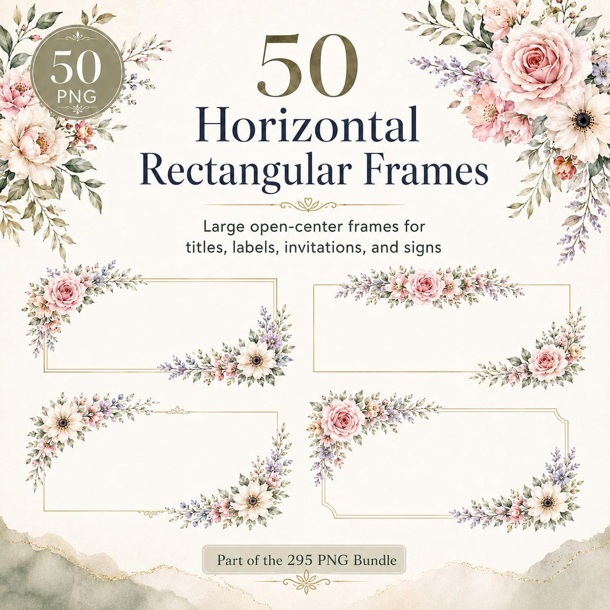 50 horizontal rectangular floral frames
