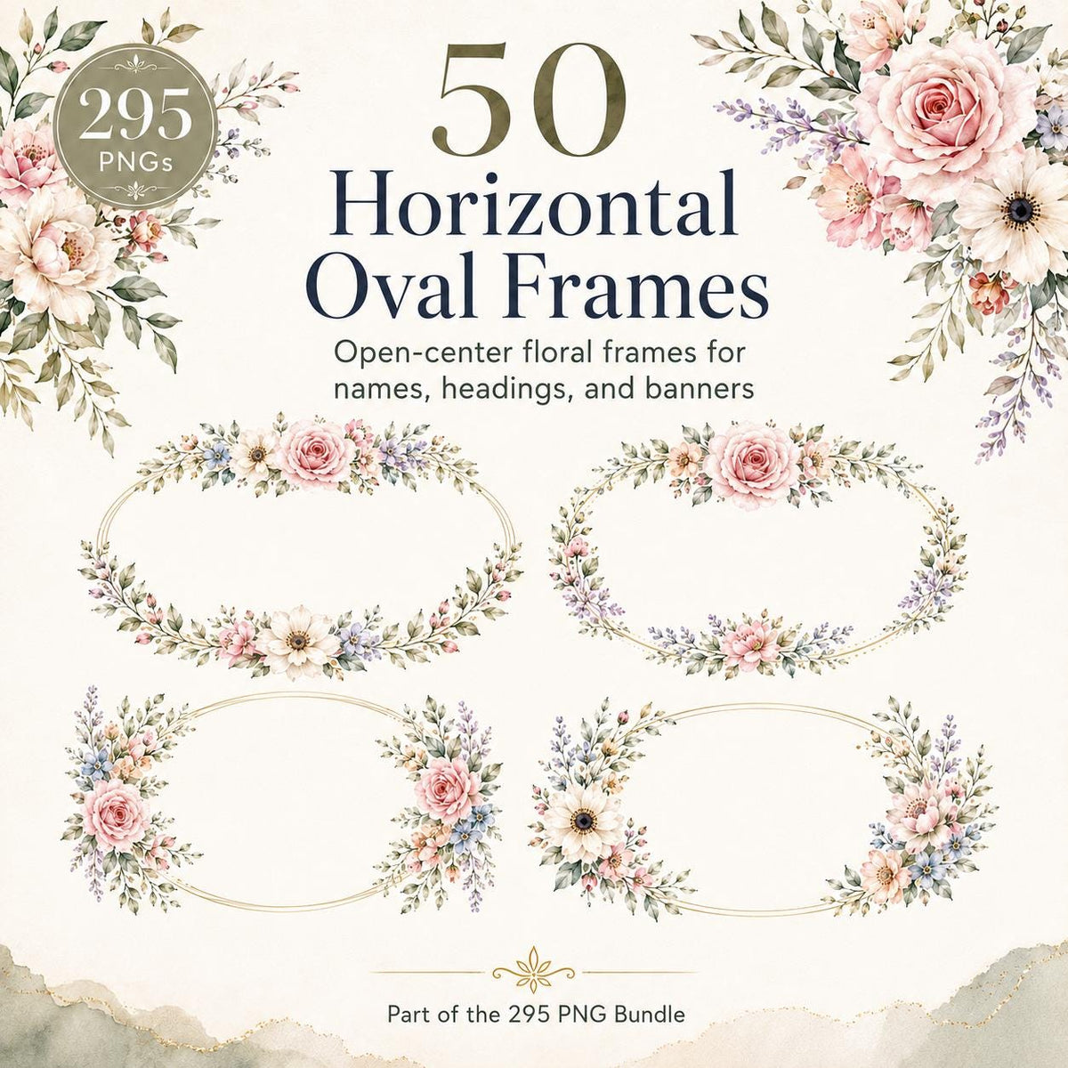 50 horizontal oval floral frames